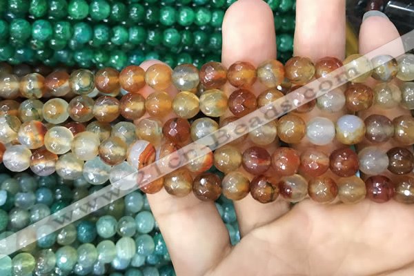 CAA2966 15 inches 8mm faceted round fire crackle agate beads wholesale