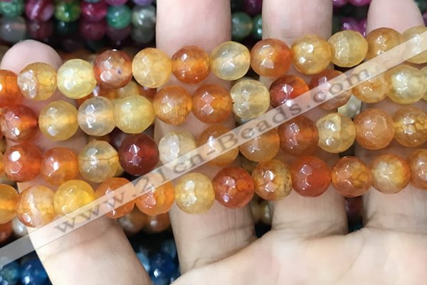 CAA2971 15 inches 8mm faceted round fire crackle agate beads wholesale