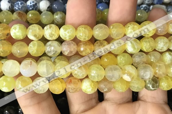 CAA2972 15 inches 8mm faceted round fire crackle agate beads wholesale