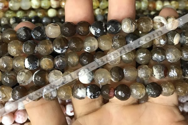 CAA2987 15 inches 8mm faceted round fire crackle agate beads wholesale