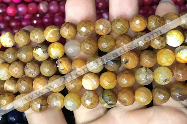 CAA2989 15 inches 8mm faceted round fire crackle agate beads wholesale