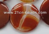 CAA299 15.5 inches 35mm flat round red line agate gemstone beads