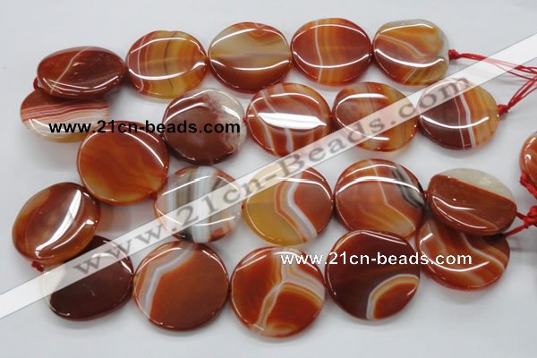 CAA299 15.5 inches 35mm flat round red line agate gemstone beads
