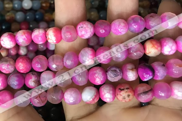 CAA2994 15 inches 8mm faceted round fire crackle agate beads wholesale