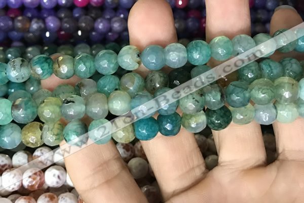 CAA2999 15 inches 8mm faceted round fire crackle agate beads wholesale
