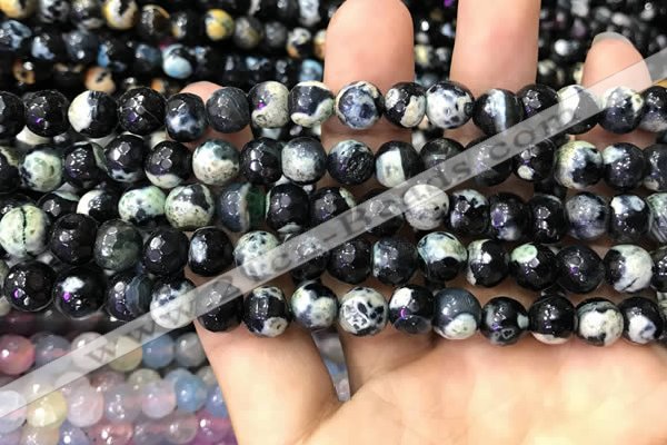 CAA3013 15 inches 8mm faceted round fire crackle agate beads wholesale