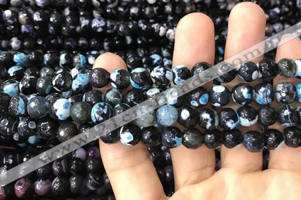 CAA3018 15 inches 8mm faceted round fire crackle agate beads wholesale