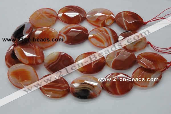 CAA304 15.5 inches 28*40mm faceted oval red line agate beads