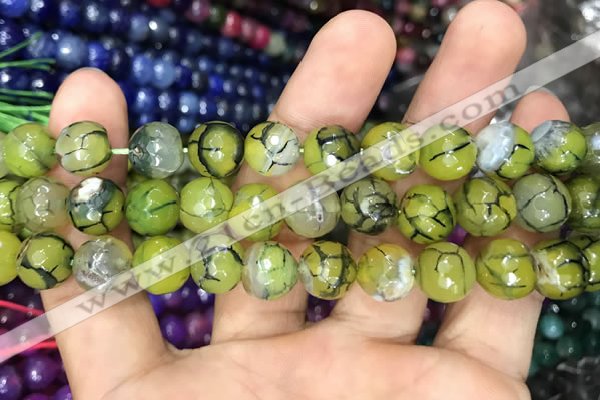 CAA3044 15 inches 10mm faceted round fire crackle agate beads wholesale