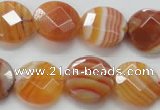 CAA306 15.5 inches 18mm faceted coin red line agate beads