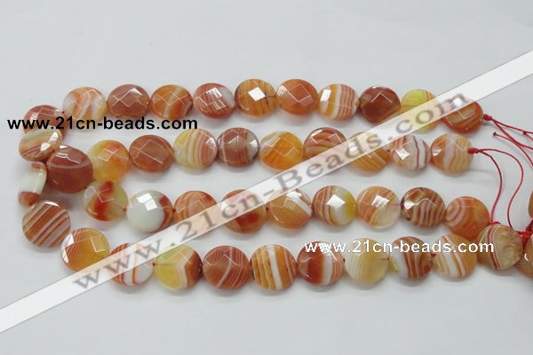 CAA306 15.5 inches 18mm faceted coin red line agate beads