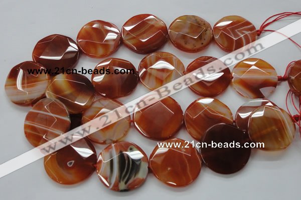 CAA307 15.5 inches 34mm faceted coin red line agate beads