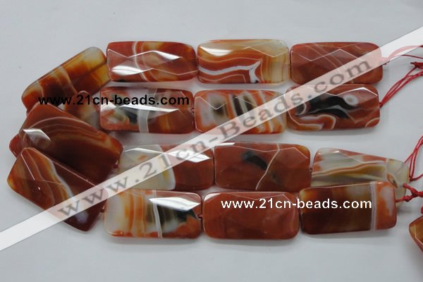 CAA309 15.5 inches 25*50mm faceted rectangle red line agate beads