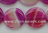 CAA310 15.5 inches 24mm flat round fuchsia line agate beads