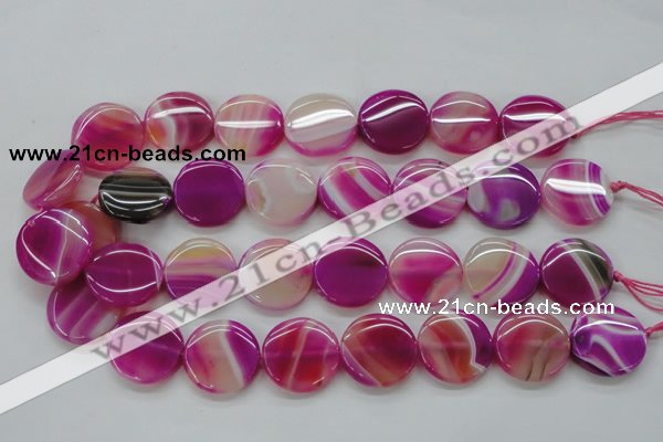 CAA310 15.5 inches 24mm flat round fuchsia line agate beads