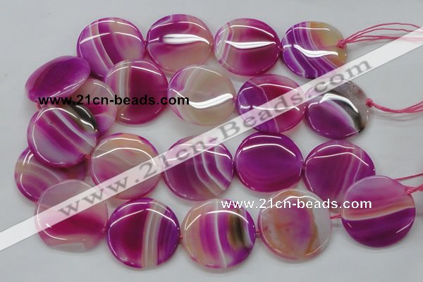 CAA311 15.5 inches 34mm flat round fuchsia line agate beads