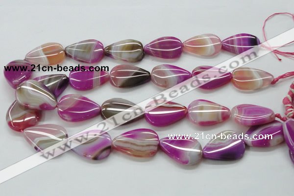 CAA312 15.5 inches 22*30mm flat teardrop fuchsia line agate beads