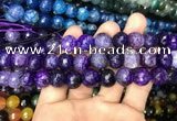 CAA3134 15 inches 12mm faceted round fire crackle agate beads wholesale