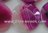 CAA314 15.5 inches 35mm faceted coin fuchsia line agate beads