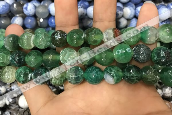 CAA3146 15 inches 12mm faceted round fire crackle agate beads wholesale