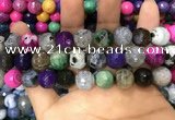 CAA3149 15 inches 12mm faceted round fire crackle agate beads wholesale