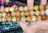 CAA3153 15 inches 12mm faceted round fire crackle agate beads wholesale