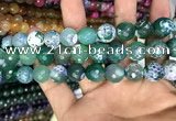 CAA3155 15 inches 12mm faceted round fire crackle agate beads wholesale