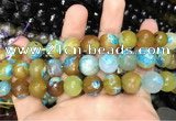 CAA3157 15 inches 12mm faceted round fire crackle agate beads wholesale