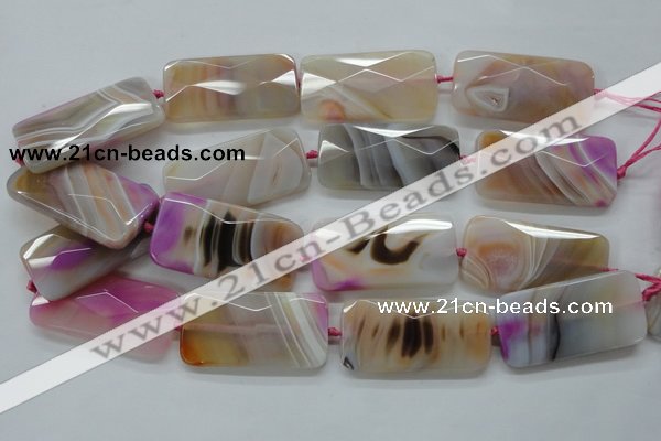 CAA318 15.5 inches 25*50mm faceted rectangle fuchsia line agate beads