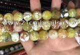 CAA3181 15 inches 14mm faceted round fire crackle agate beads wholesale