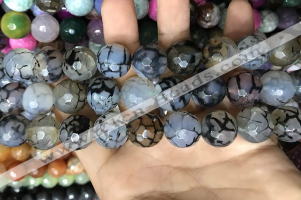 CAA3189 15 inches 14mm faceted round fire crackle agate beads wholesale