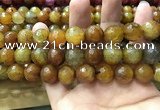 CAA3196 15 inches 14mm faceted round fire crackle agate beads wholesale