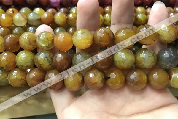 CAA3196 15 inches 14mm faceted round fire crackle agate beads wholesale