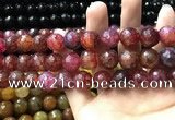 CAA3197 15 inches 14mm faceted round fire crackle agate beads wholesale