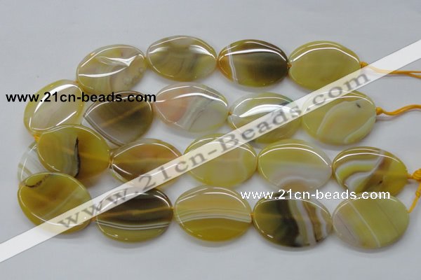 CAA321 15.5 inches 30*40mm oval yellow line agate beads