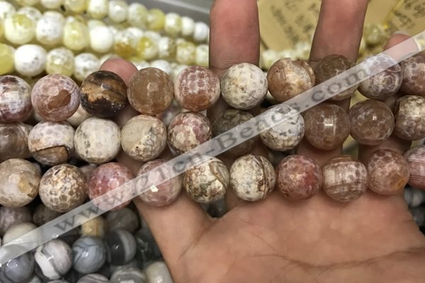 CAA3234 15 inches 16mm faceted round fire crackle agate beads wholesale