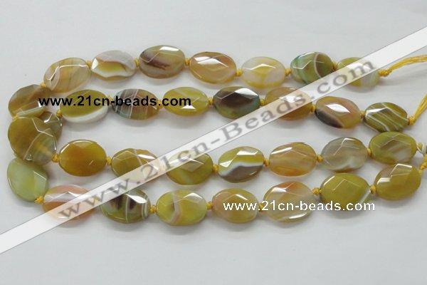 CAA324 15.5 inches 18*25mm faceted oval yellow line agate beads