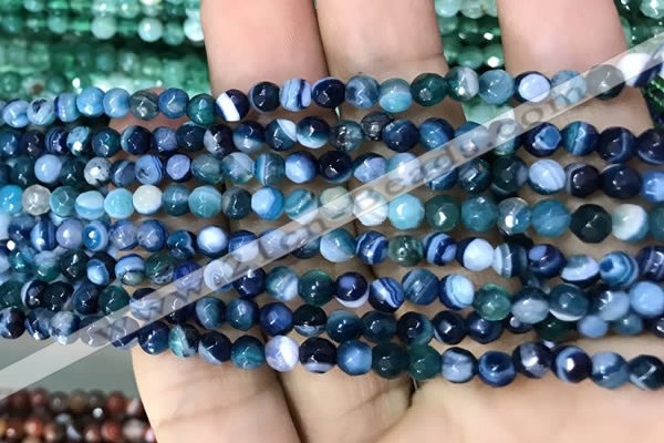 CAA3254 15 inches 4mm faceted round line agate beads wholesale