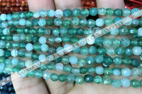 CAA3255 15 inches 4mm faceted round line agate beads wholesale