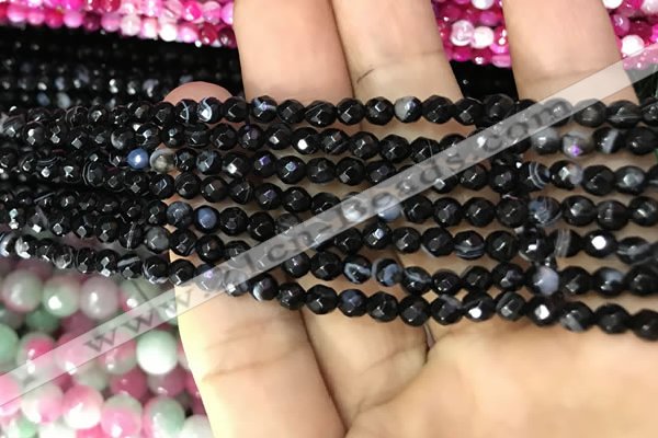 CAA3257 15 inches 4mm faceted round line agate beads wholesale