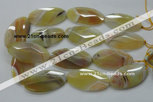 CAA326 15.5 inches 30*60mm faceted oval yellow line agate beads