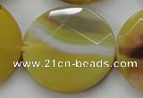 CAA328 15.5 inches 35mm faceted coin yellow line agate beads
