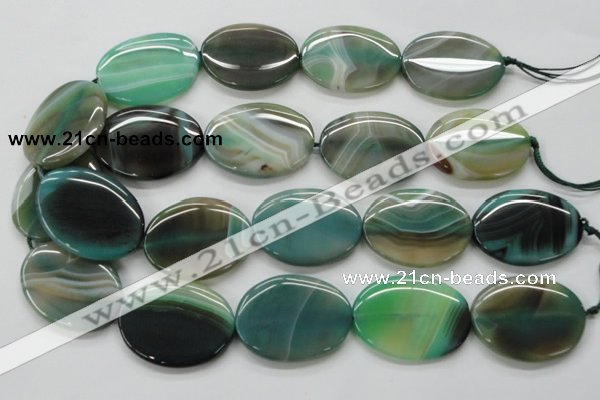 CAA329 15.5 inches 30*40mm oval green line agate beads