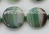 CAA332 15.5 inches 24mm flat round green line agate beads