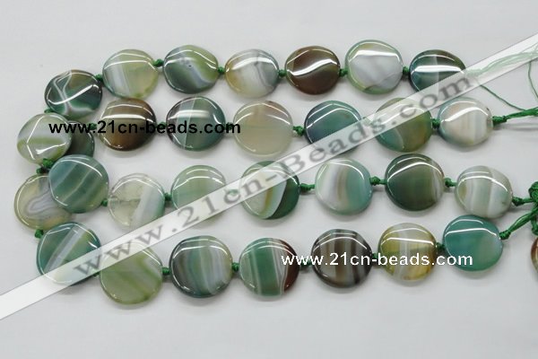 CAA332 15.5 inches 24mm flat round green line agate beads