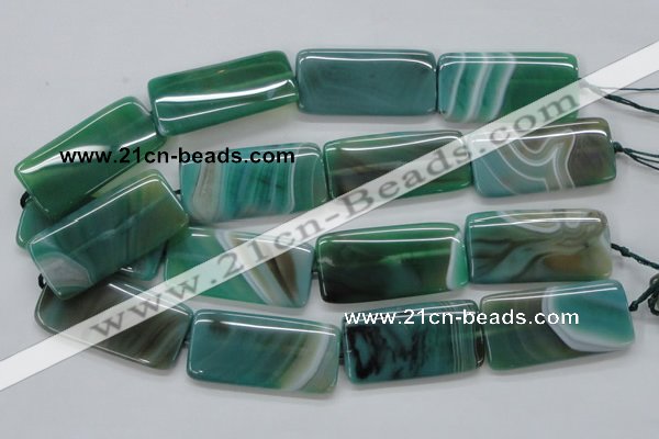 CAA334 15.5 inches 25*50mm rectangle green line agate beads