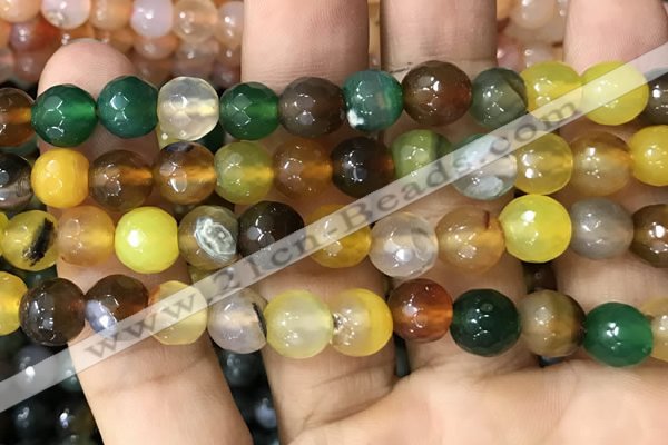 CAA3347 15 inches 8mm faceted round agate beads wholesale