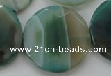 CAA335 15.5 inches 35mm faceted coin green line agate beads