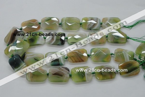 CAA336 15.5 inches 22*30mm faceted rectangle green line agate beads