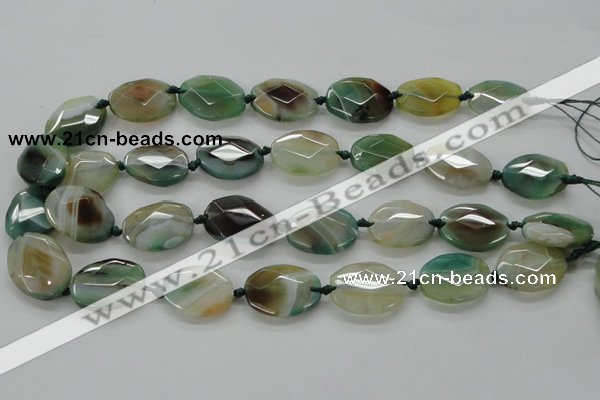 CAA337 15.5 inches 18*25mm faceted oval green line agate beads